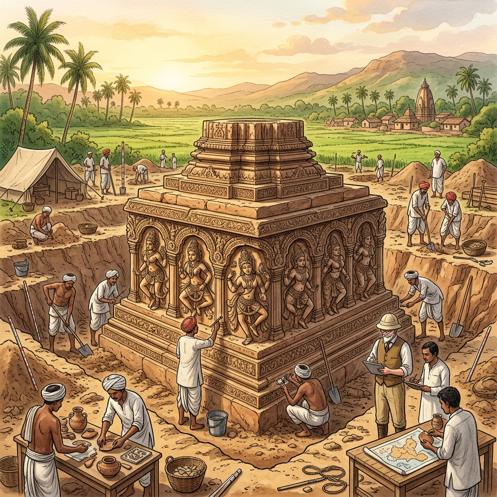 10th-Century 'Somavamsi' Era Vishnu Temple with Rare 'Ashta-Vasu' Friezes Unearthed in Odisha's Cuttack District