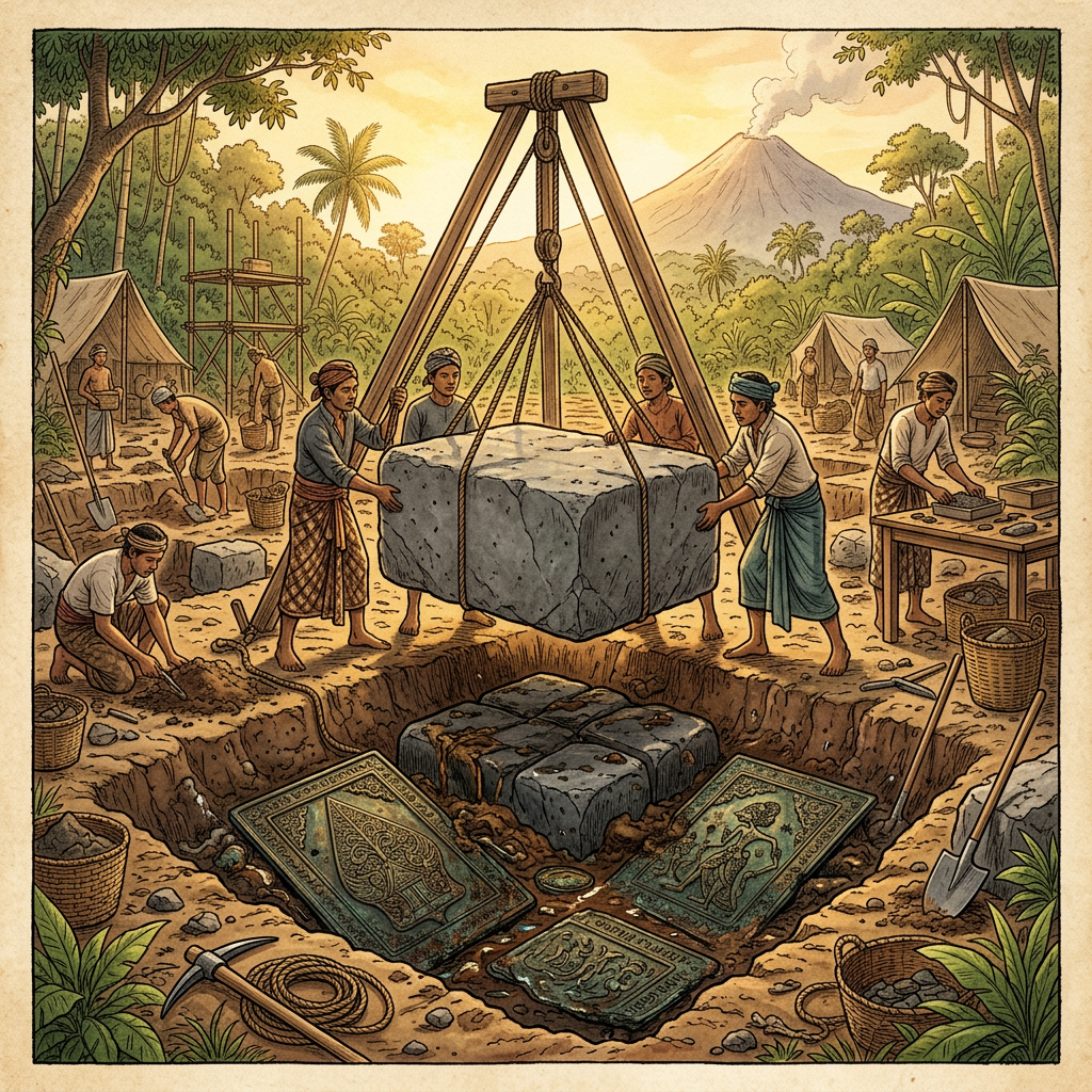 Restoration of 10th-Century 'Mataram' Dynasty Temple in Central Java Uncovers Hidden 'Sandalwood-Infused' Foundation Stones