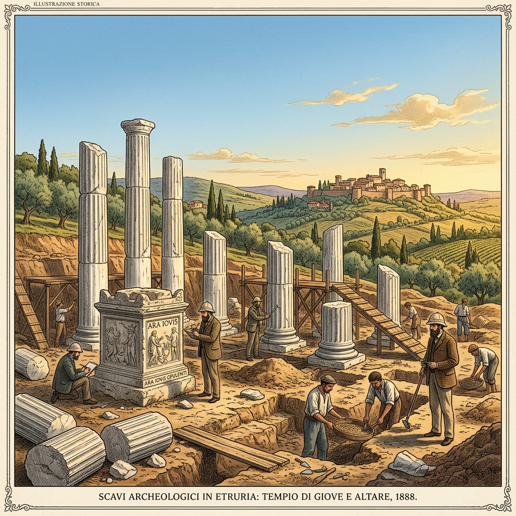 Pristine 2nd-Century Roman Temple Dedicated to the God 'Quirinus' with Intact Marble Friezes and Bronze Votives Uncovered in Rural Tuscany