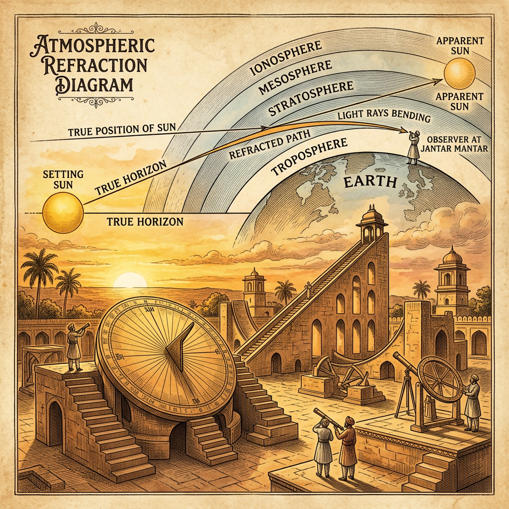 Advanced Mathematical Modeling of Horizon-Based Atmospheric Refraction Identified in 12th-Century Sanskrit Treatises