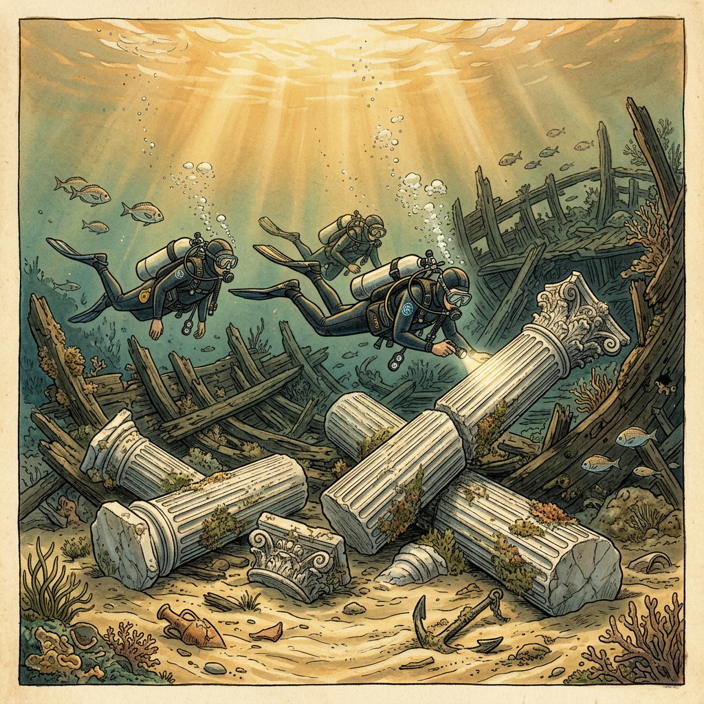 Sunken 1st-Century Roman Merchant Ship with Cargo of Ornate Parian Marble Columns Identified off the Peloponnese