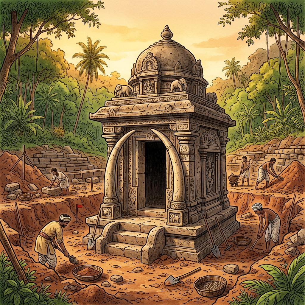 Rare 9th-Century 'Bana Dynasty' Ganesha Shrine with Unique 'Ivory-Tusk' Pillar Foundations Discovered in Rural Chittoor