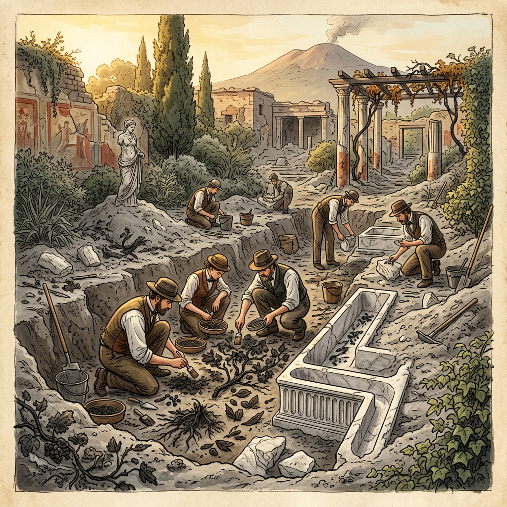 Pristine 2nd-Century Roman 'Spice Merchant's Garden' with Intact Volcanic-Ash-Preserved Root Systems Uncovered in Stabiae