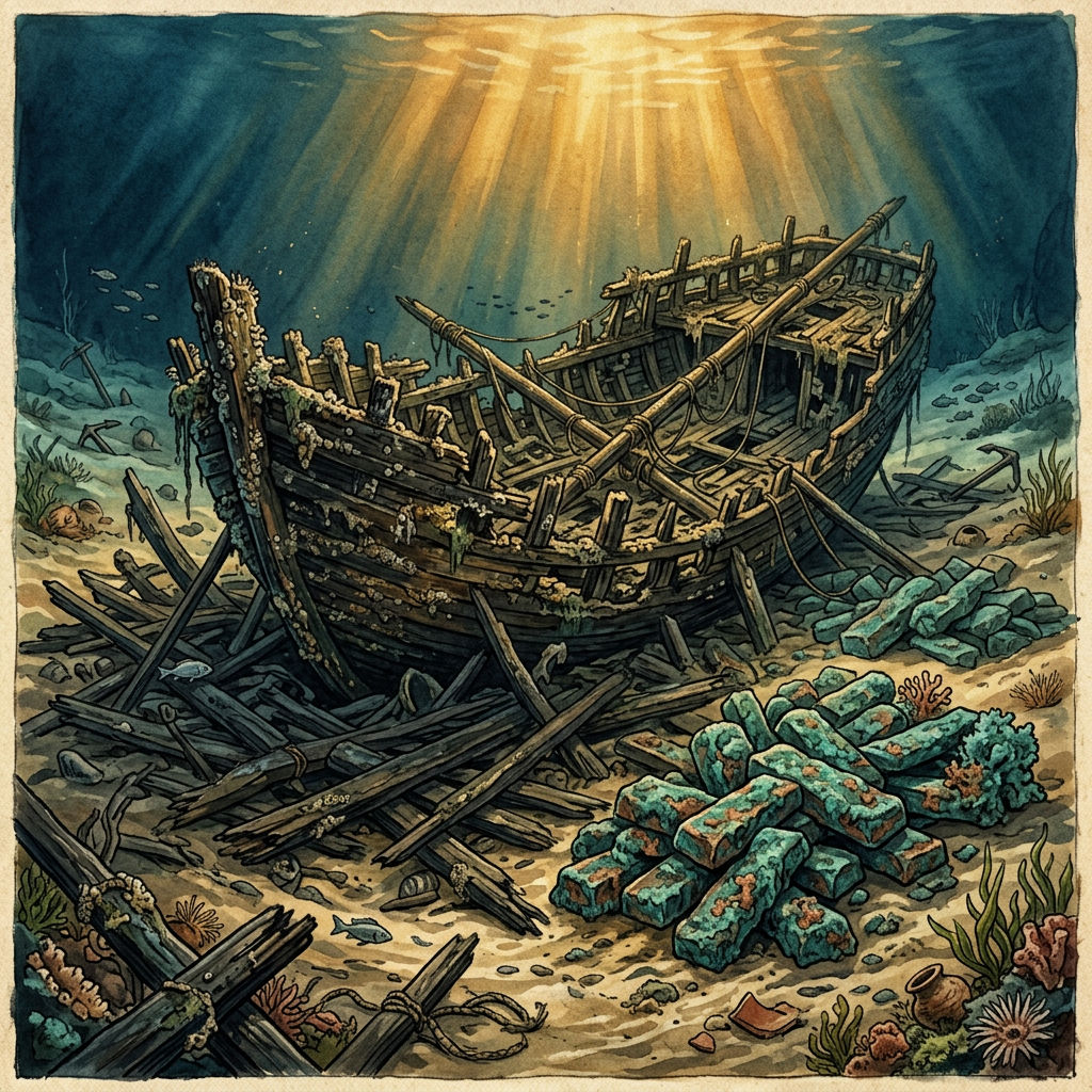 Sunken 14th-Century 'Arab-Keralite' Merchant Vessel Located off the Coast of Kozhikode with a Cargo of Pristine Rosewood and Copper Alloys