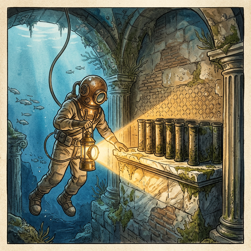 Submerged 1st-Century Roman 'Aquatic Library' with Intact Marble Scroll-Bins Found in the Sunken City of Baiae