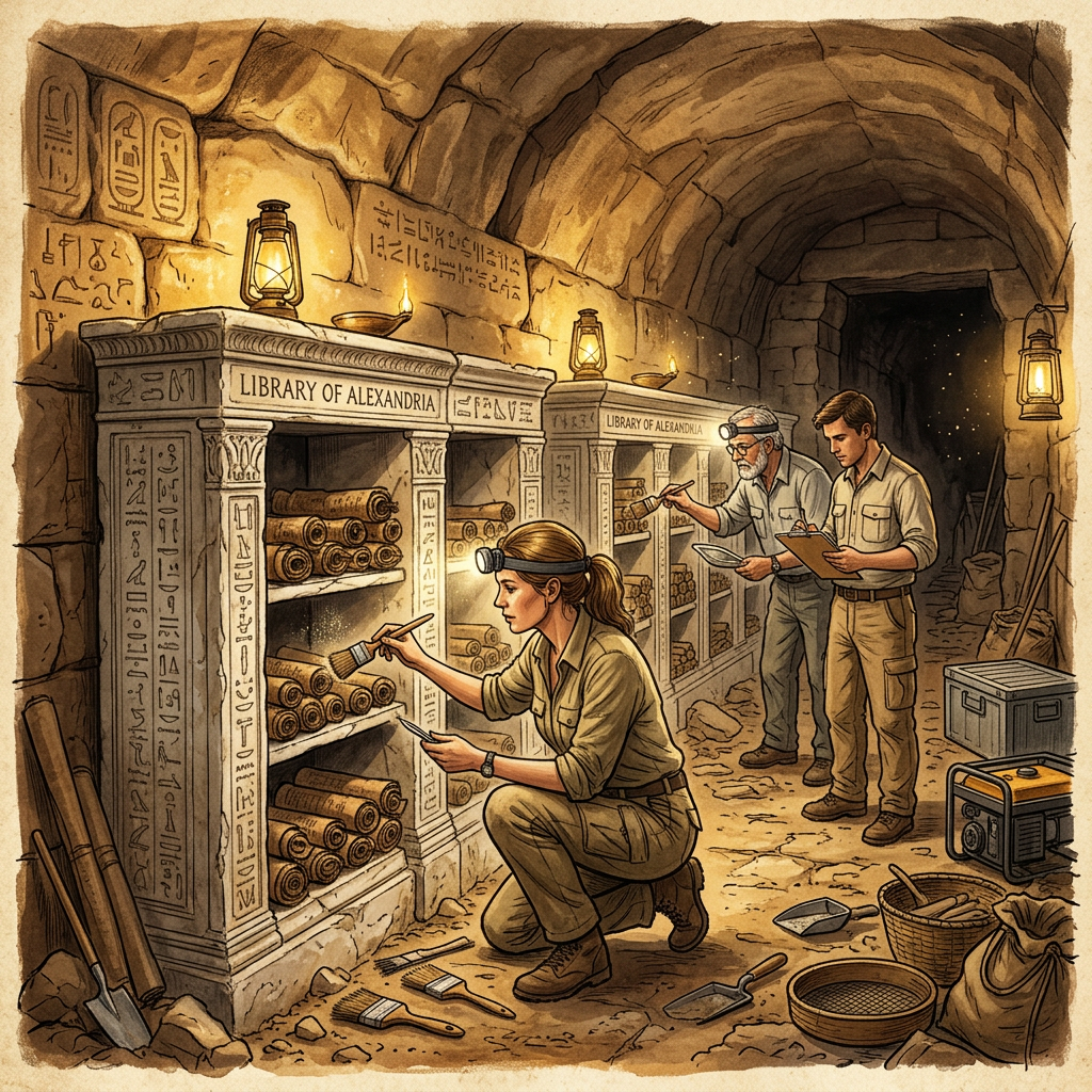 Archaeologists in Alexandria Uncover Intact Hellenistic 'Gymnasiarch's Library' with Marble Scroll Racks