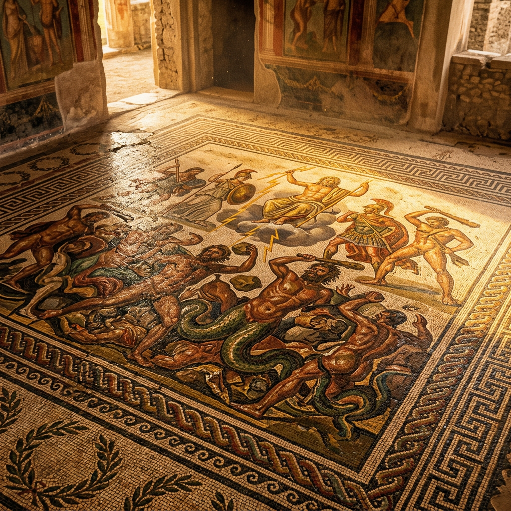 Stunning 4th-Century Roman Mosaic Illustrating the 'Titanomachy' Uncovered in a Luxury Villa at Italica