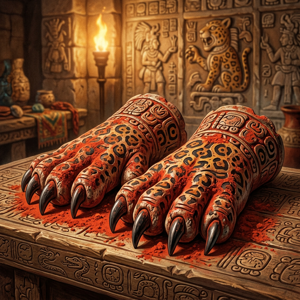 'Cinnabar-Stained' Jaguar-Paw Gloves Found in a Maya Temple in Belize Reveal Early Roots of 'Sun-Shield' Performance Festivals