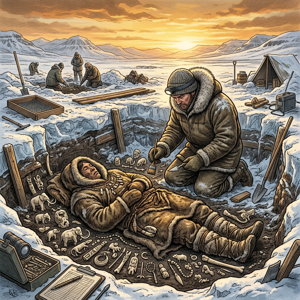 Pristine 8,000-Year-Old 'Shamanic Burial' Uncovered in the Siberian Permafrost Yields Intact Bear-Skin Cloaks and Bone Charms