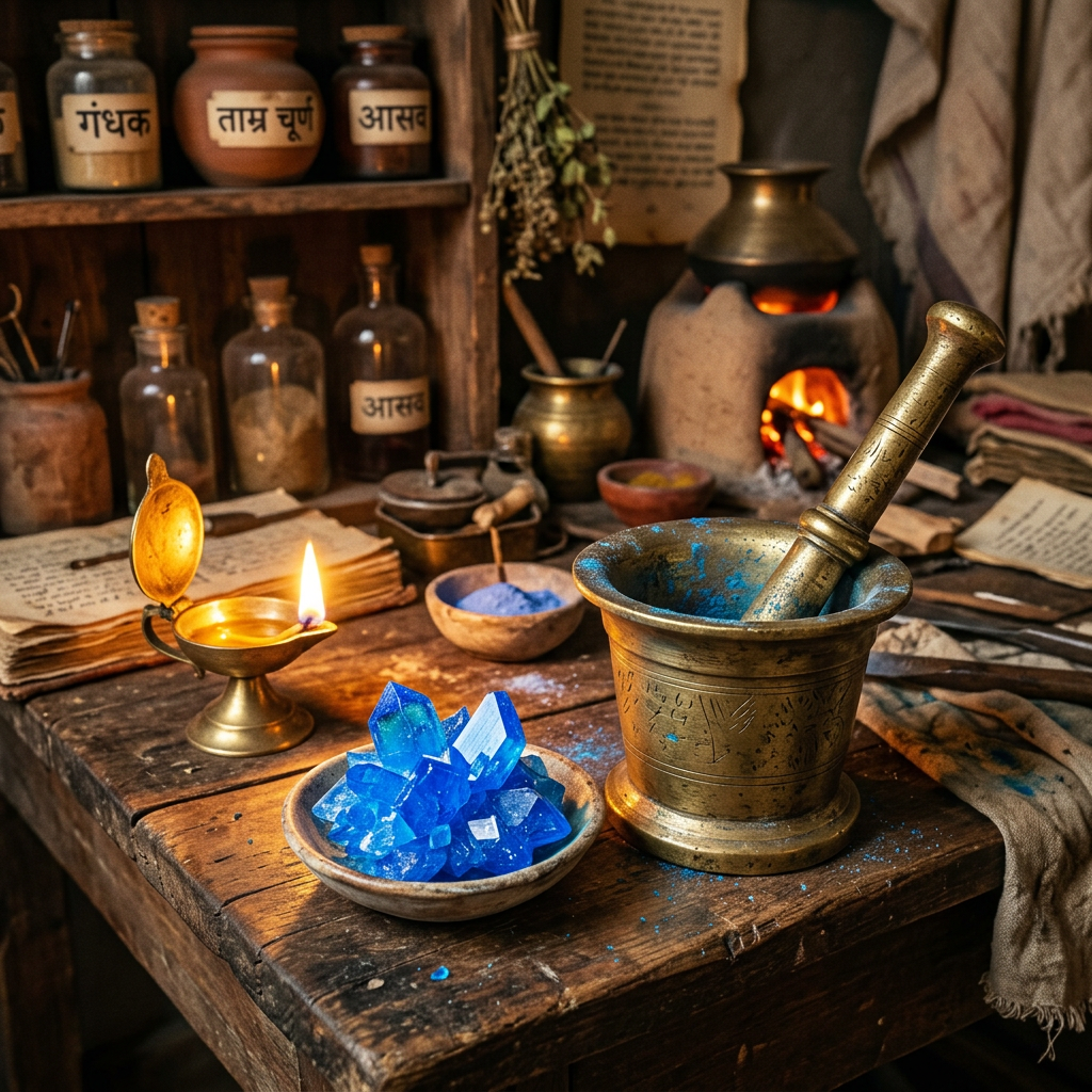 Study of 8th-Century 'Rasaratna-Samuccaya' Fragments Reveals Early Indian Protocols for the Synthesis of Crystalline Copper-Sulfate