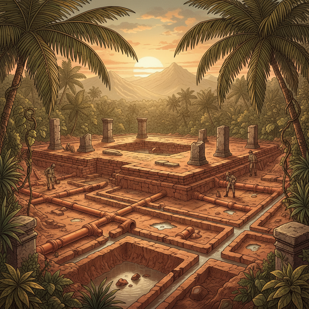 Significant 8th-Century 'Srivijaya' Temple Base featuring Intact 'Terracotta-Lined' Irrigation Sluices Discovered in Southern Thailand