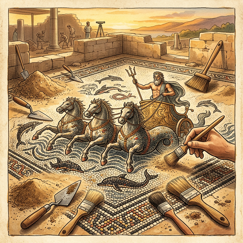 Pristine 4th-Century BCE 'Temple of Poseidon' Sanctuary with Marine-Motif Mosaics Uncovered in Ancient Corinth