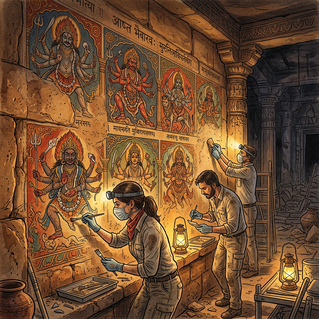 Rare 12th-Century 'Gahadavala' Dynasty Shiva Temple with Intact 'Ashta-Bhairava' Murals Discovered in Uttar Pradesh