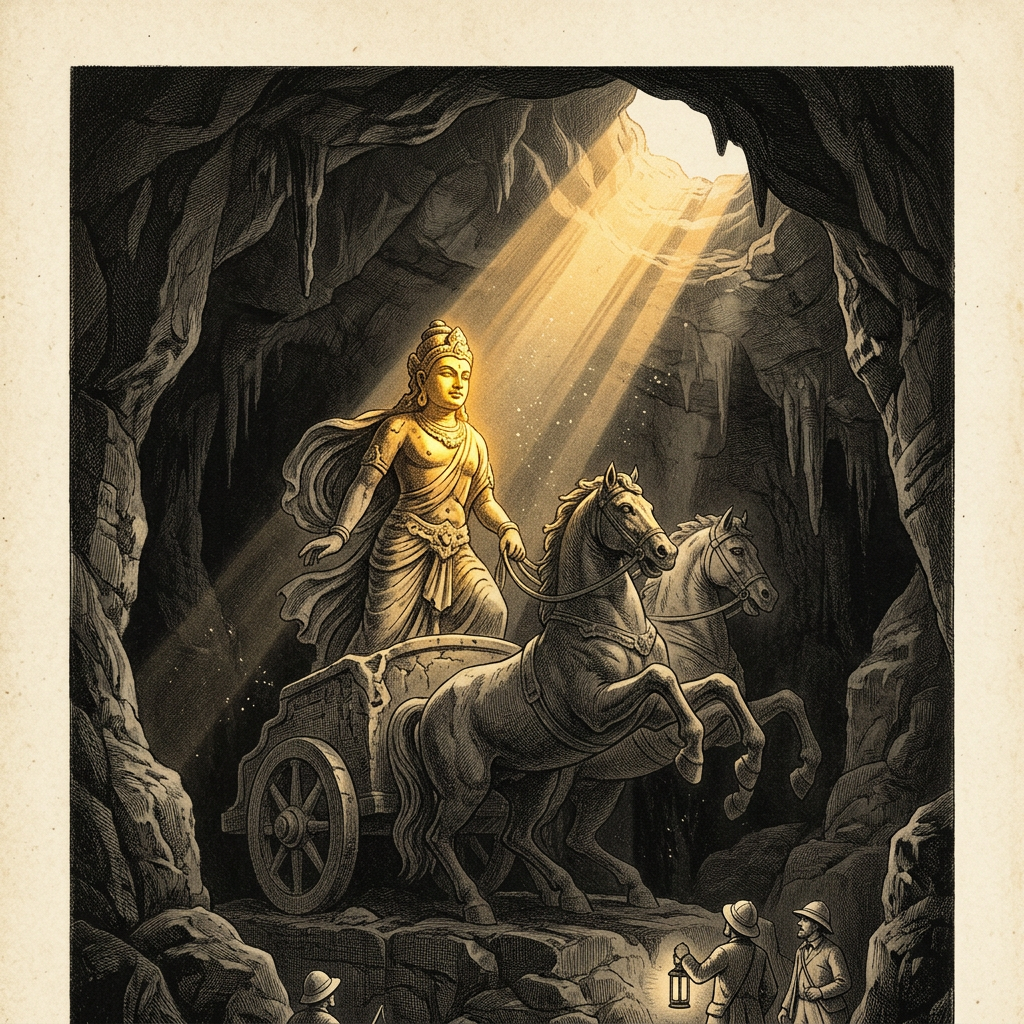 Rare 10th-Century 'Gurjara-Pratihara' Monolithic Sun God Sculpture Found in a Remote Grotto in Bundelkhand