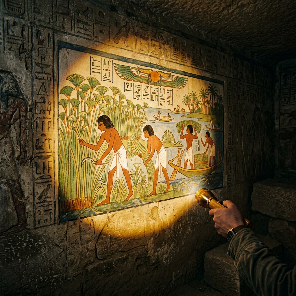 Pristine 12th-Dynasty 'Overseer of the Royal Scribes’ Paper-Supply' Tomb Uncovered in Lisht with Rare Painted Papyrus-Harvesting Tools