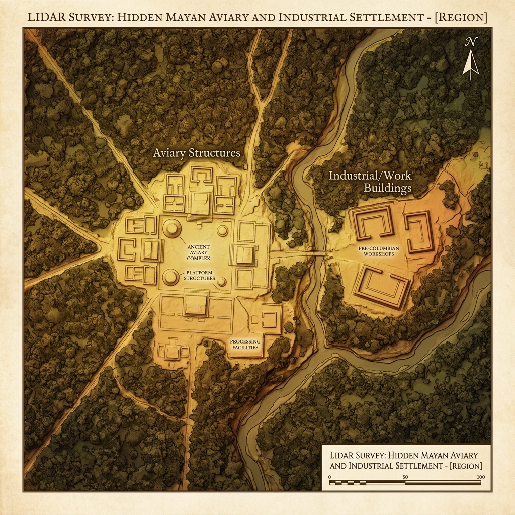 LiDAR Mapping Identifies a Massive 9th-Century 'Maya Feather-Working Industrial Zone' and Ritual Aviaries in Northern Guatemala