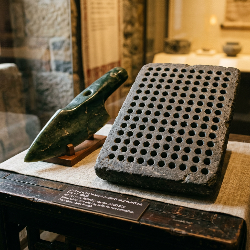 5,000-Year-Old 'Liangzhu Culture' Jade-Tipped Sowing-Plough and Specialized Grain-Spacing Templates Uncovered in Zhejiang Province