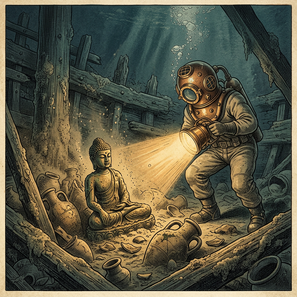 Sunken 12th-Century 'Srivijaya' Royal Envoy Vessel Identified off the Coast of Bangka Island with Gilded Bronze Statues