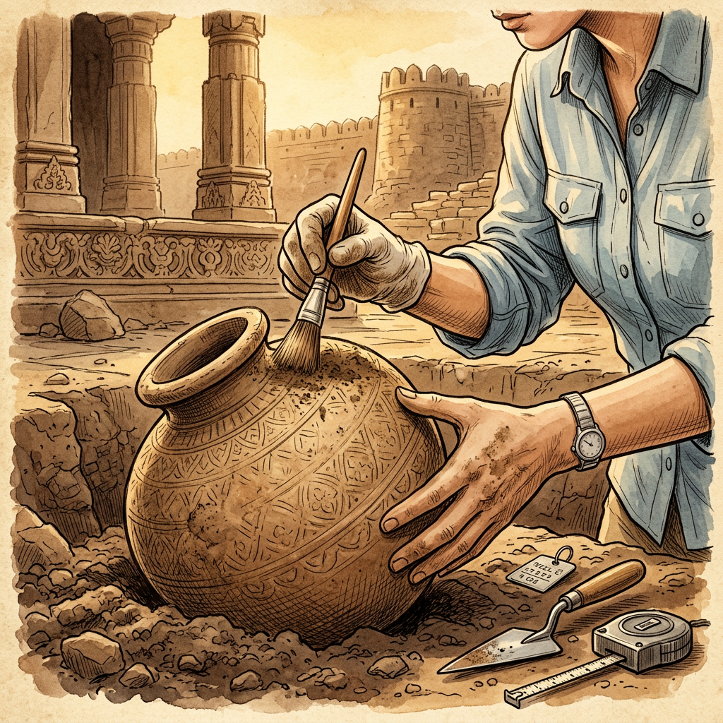 Ancient Bhonsle-Era Stone Water Vessel Unearthed During Excavation at Ramtek Fort Temple Premises