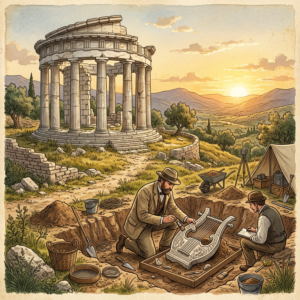 Significant 4th-Century BCE 'Temple of the Muses' with Intact Marble Lyres Uncovered in Ancient Helicon