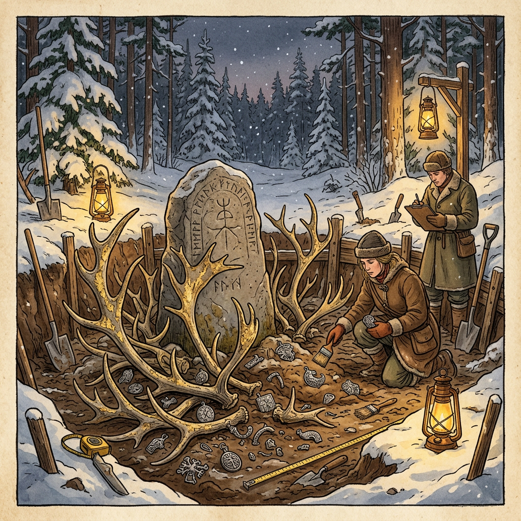Rare 8th-Century 'Viking-Sami' Ritual Site with Intact Gilded Reindeer Antlers Uncovered in Northern Sweden