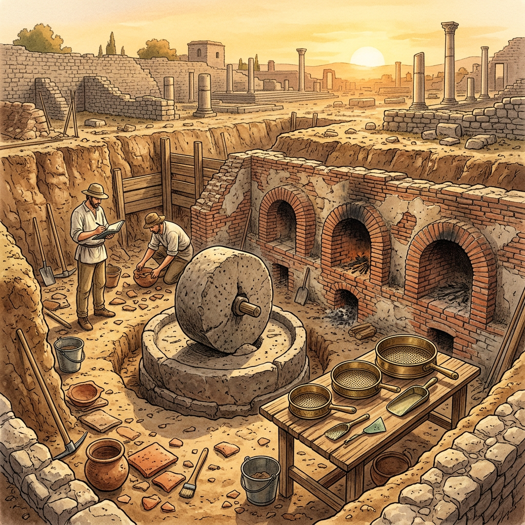 2nd-Century Roman 'Industrial Flour-Mill and Bakery' with Giant Stone Sifters Uncovered in Northumberland