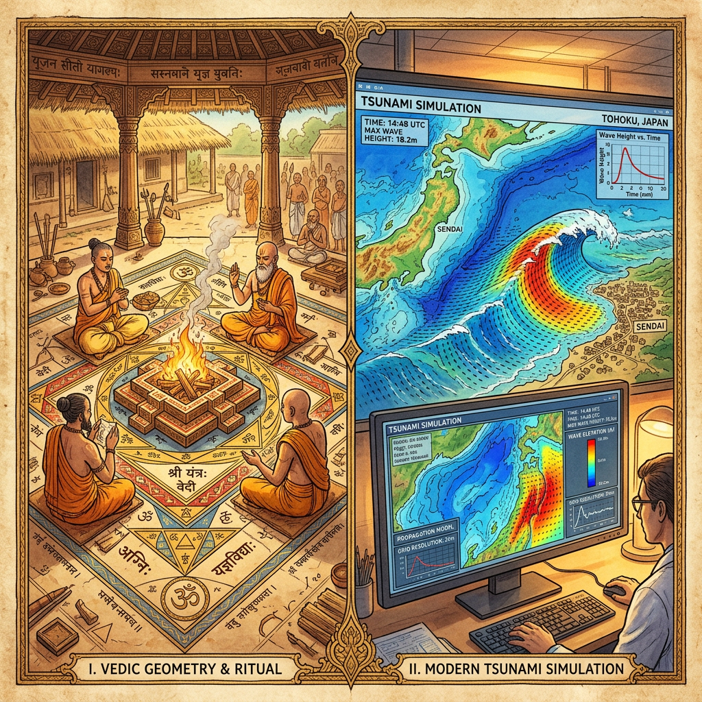 Analysis of 1st-Millennium BCE 'Baudhayana' Geometry Reveals Early Sanskrit Algorithms for Modeling Non-Linear Tsunami Wave-Propagation