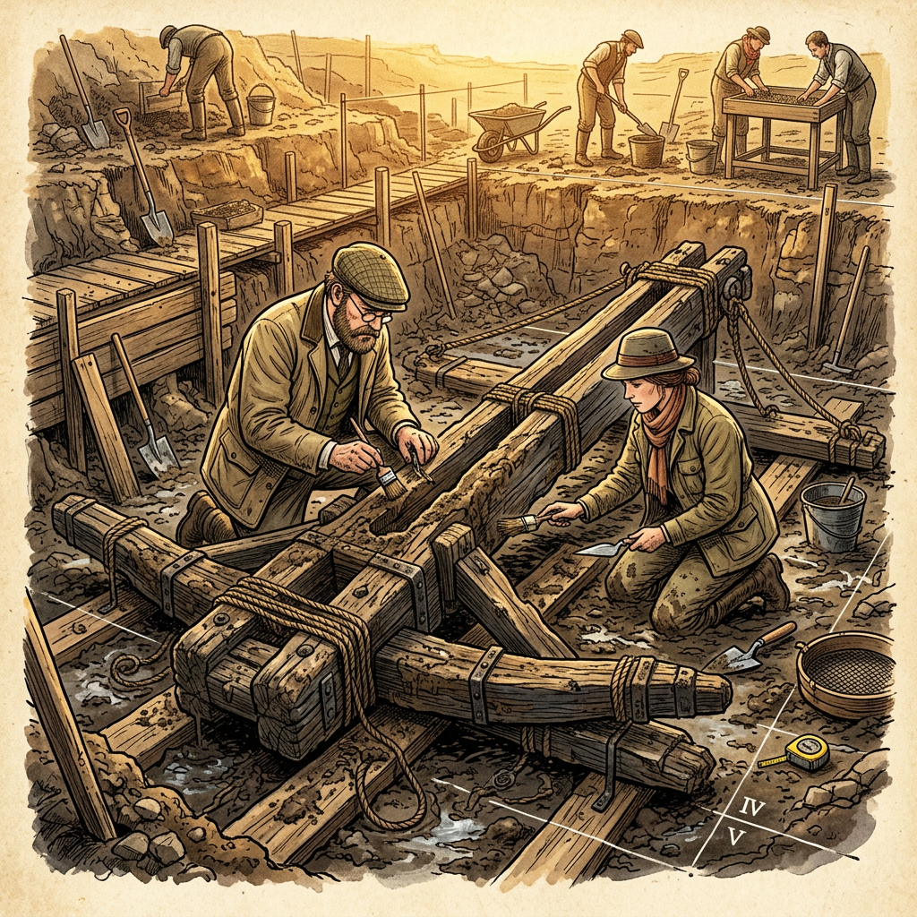 2nd-Century Roman 'Artillery School' with Intact Wooden Training Catapults Discovered in Northern Germany