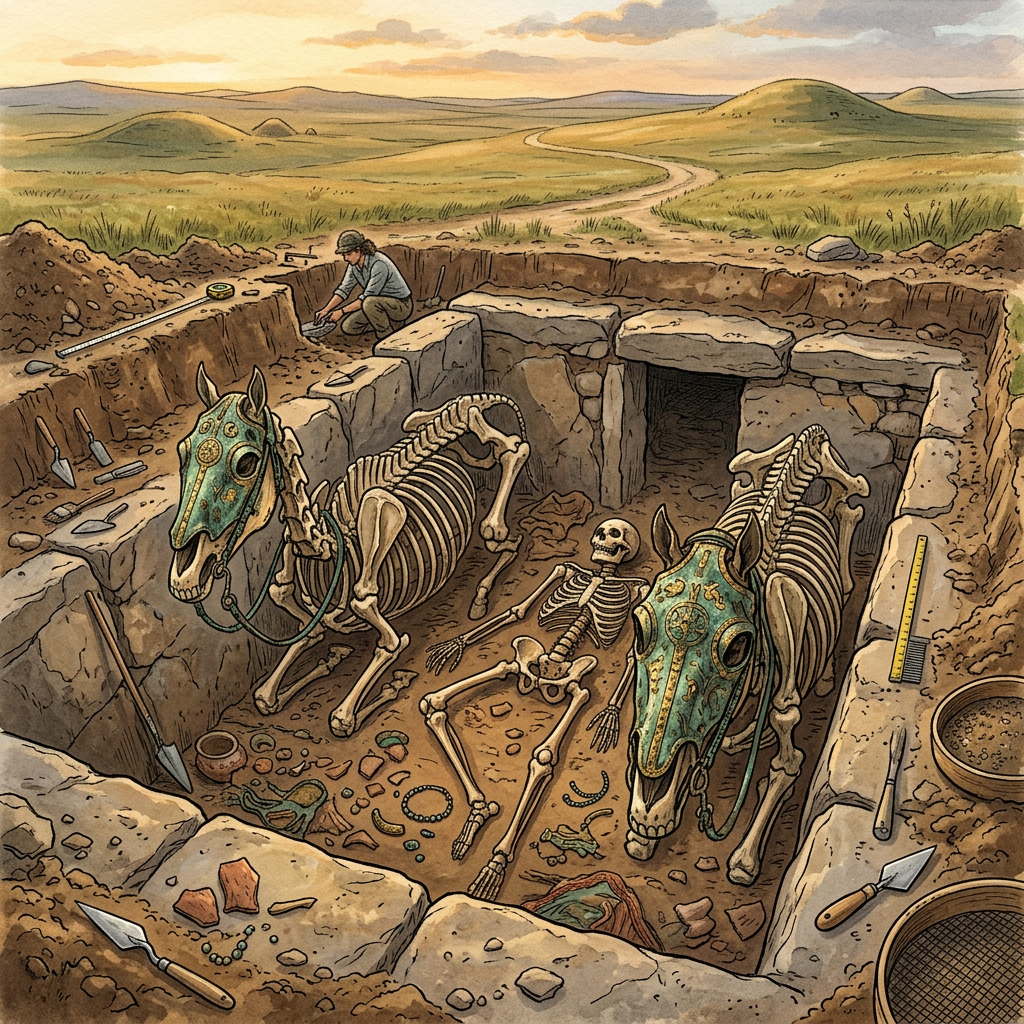 Pristine 3,500-Year-Old 'Andronovo Culture' Chieftain Burial Uncovered in Kazakhstan Yields Rare Gilded Horse Masks