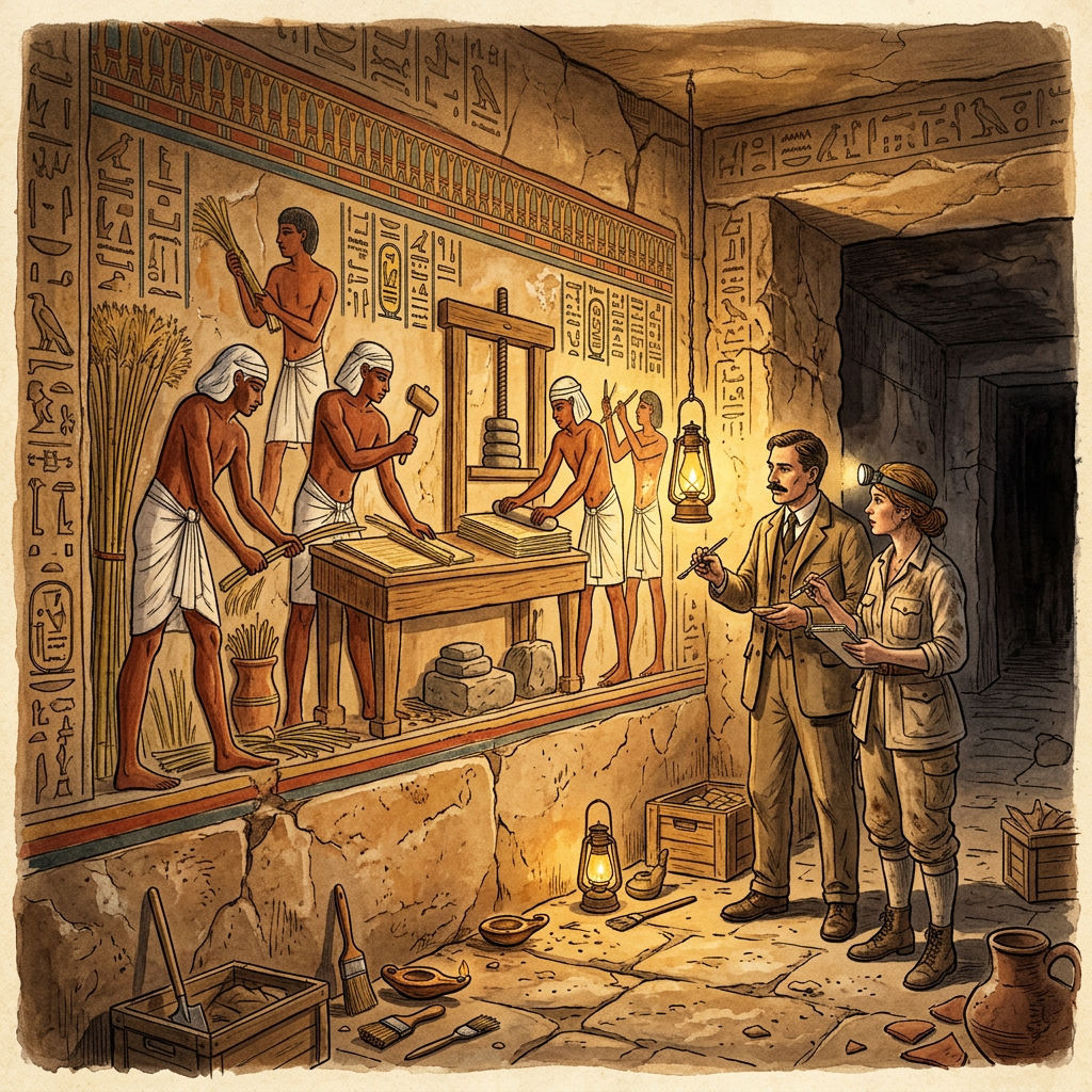 Intact 26th-Dynasty 'Master of the Royal Papyrus-Processing Guild' Tomb Unveiled in Memphis with Rare Linen-Paper Blueprints