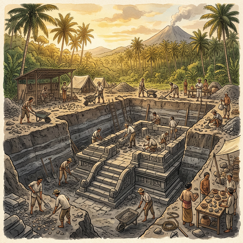 Ancient 'Sanjaya' Dynasty Temple Foundations Uncovered Beneath Volcanic Ash in Central Java