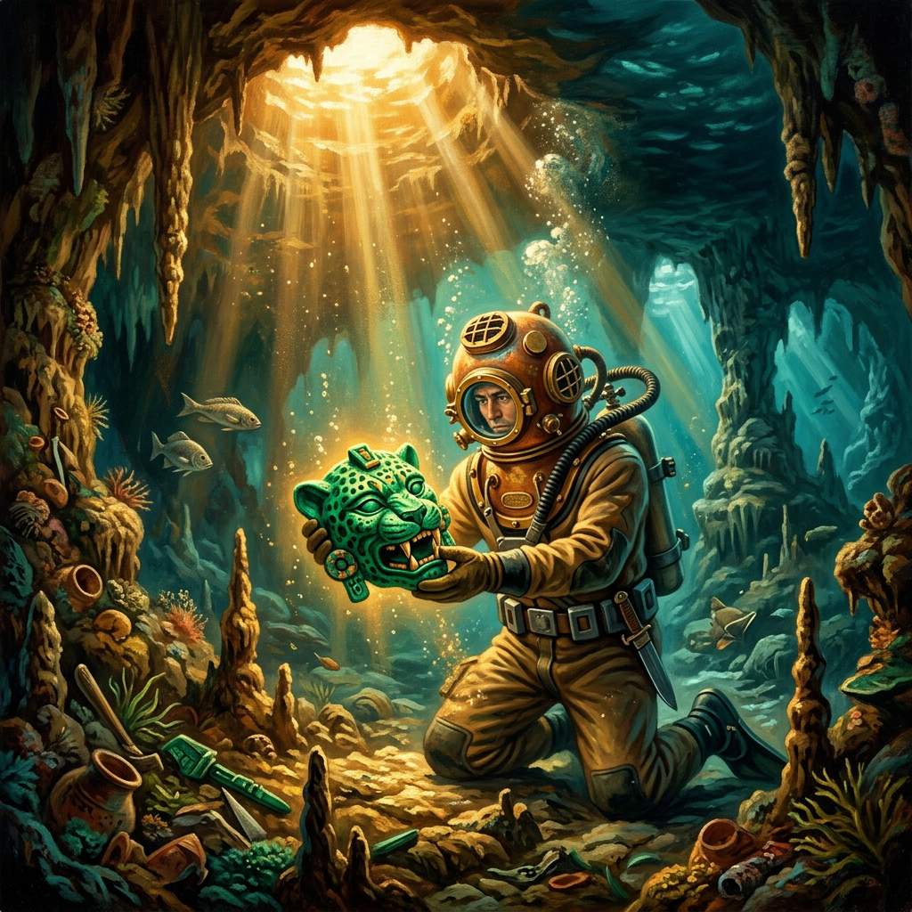 Discovery of 'Malachite-Inlaid' Jaguar Masks in a Belizean Cenote Links Ancient Maya Rites to the 'Festival of the Midnight Sun'