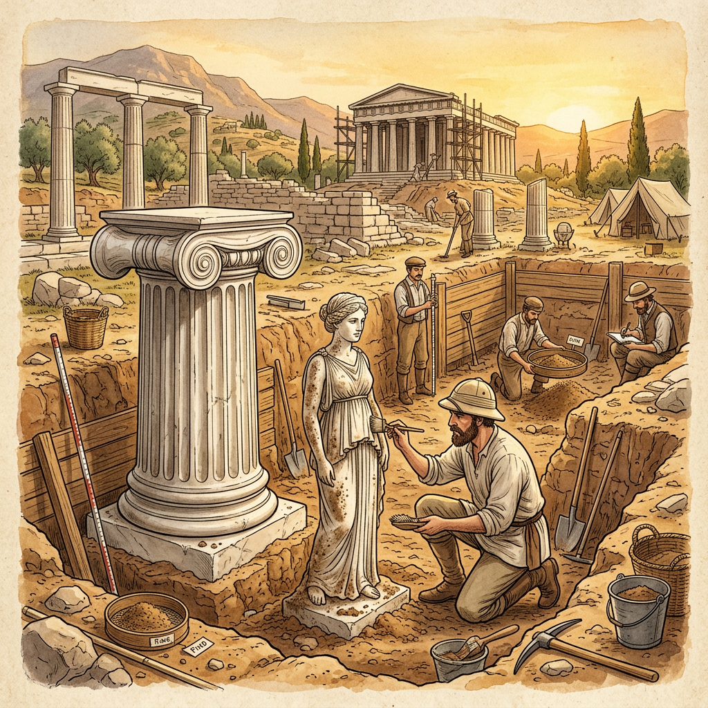 Archaeologists Uncover 4th-Century BCE 'Temple of Artemis' with Intact Marble Statuary at Ancient Pydna, Greece