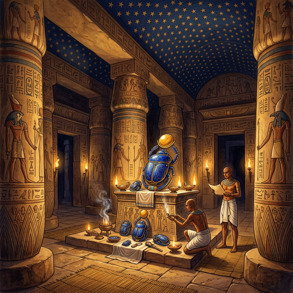 Archaeologists Unearth 2,400-Year-Old 'Temple of the Sky-God' Khepri in Egypt’s Western Desert Featuring Unique Lapis-Inlaid Scarab Votives