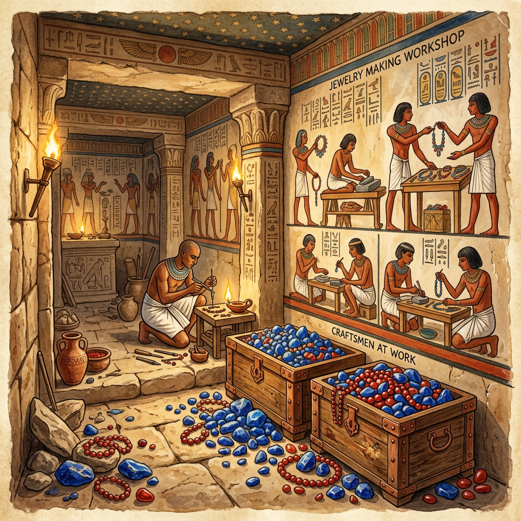 Intact 18th-Dynasty 'Royal Gem-Cutter’s Tomb' Uncovered in Amarna with Unfinished Lapis Lazuli Ornaments