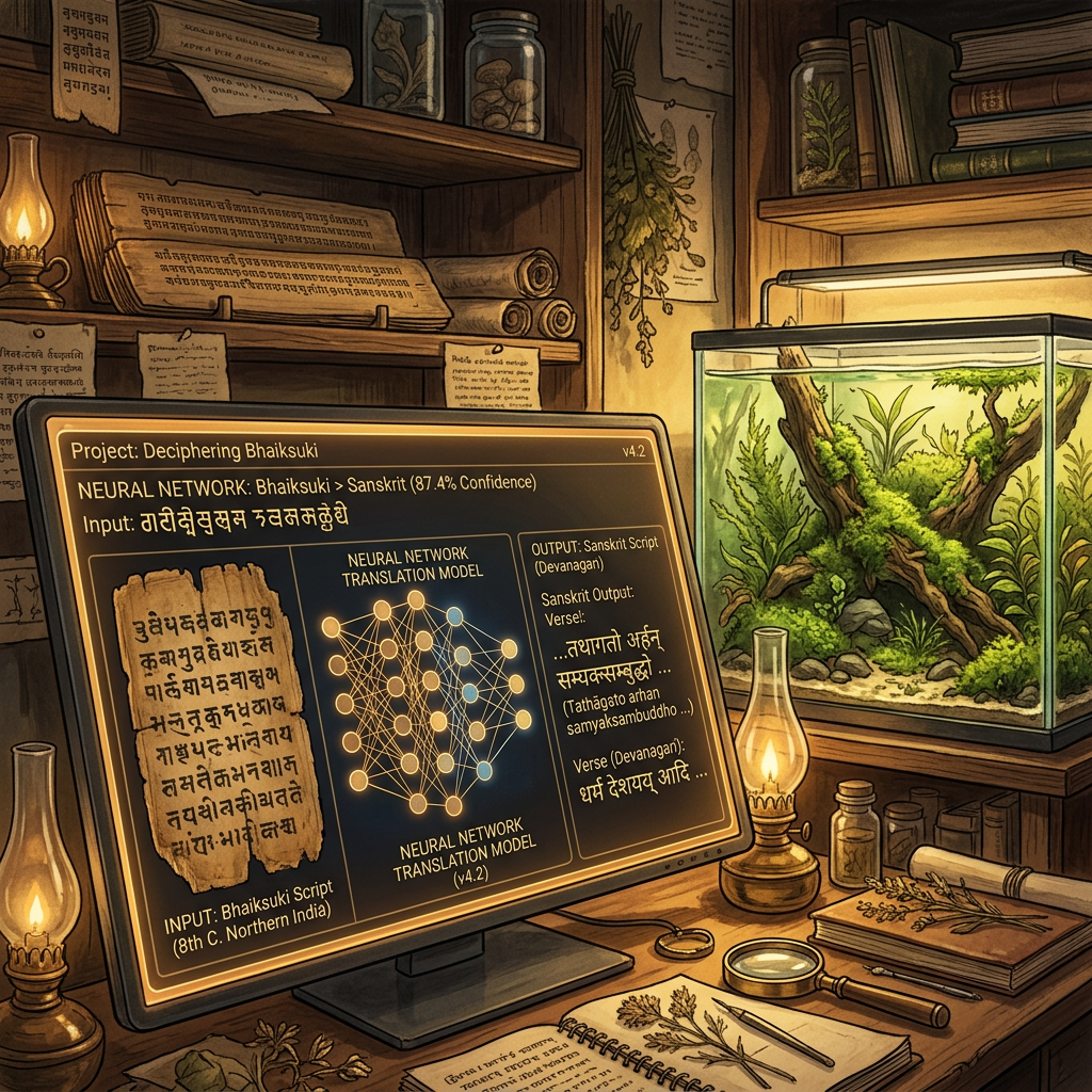 AI-Driven Decipherment of 11th-Century 'Bhaiksuki' Script Fragments Unveils Lost Sanskrit Treatises on the Systematic Classification of Aquatic Bryophytes