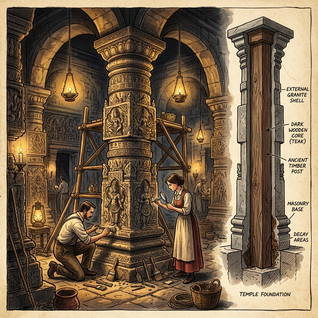 Restoration of 12th-century 'Santara' Dynasty Jain Temple in Karnataka Uncovers Hidden 'Sandalwood-Cored' Pillars