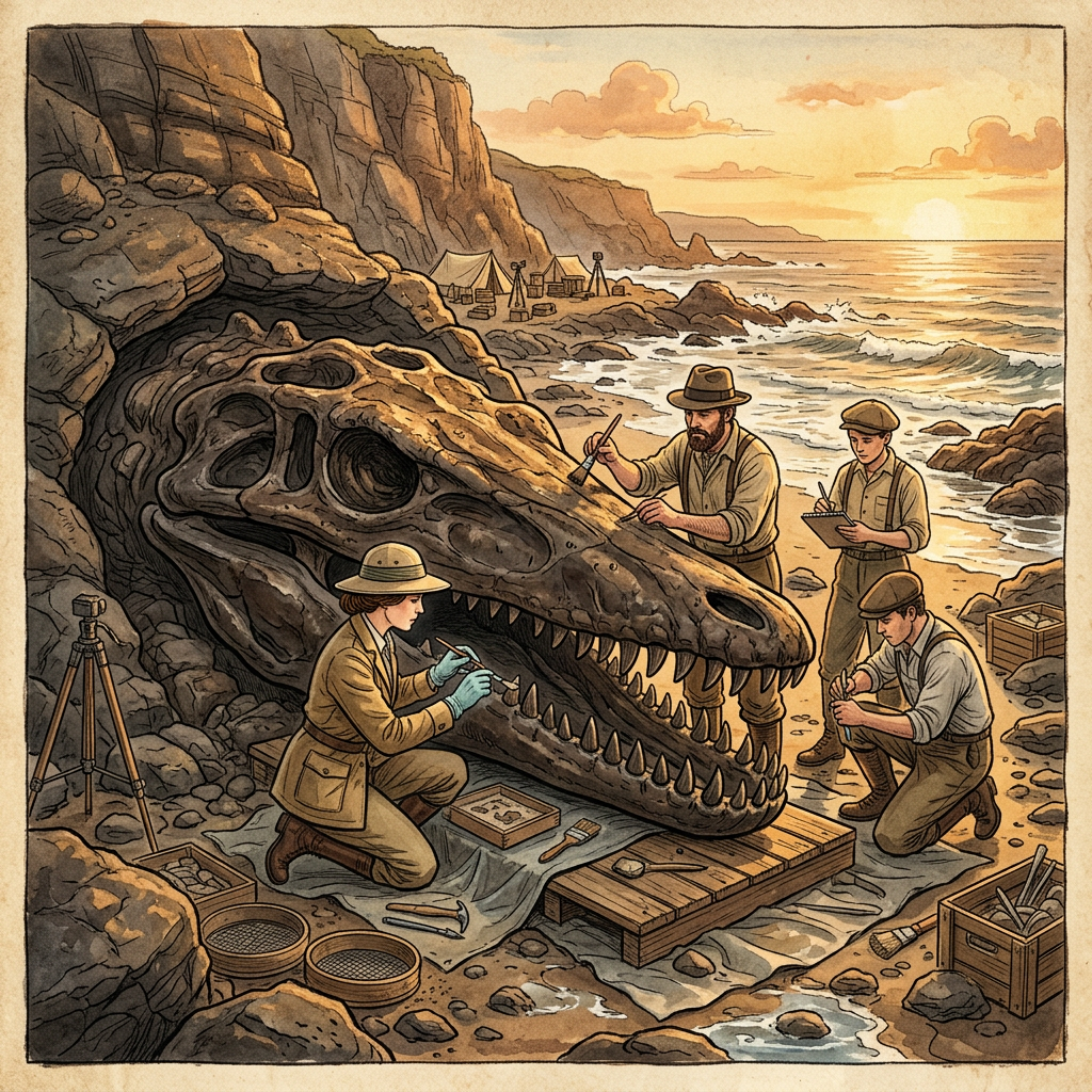 Giant Ichthyosaur Skull Excavated from the Jurassic Coast of Dorset