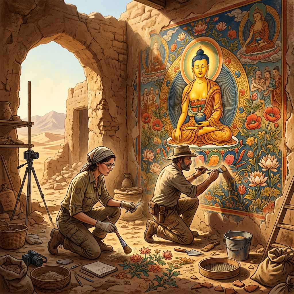 Lost 8th-Century 'Oasis City' on the Silk Road Yields Rare Buddhist Murals and Indian Sanskrit Manuscripts