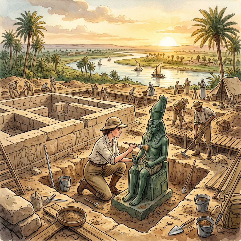 3,500-Year-Old 'Temple of the Earth God Geb' Uncovered in Egypt’s Nile Delta featuring Intact 'Green-Schist' Statuary