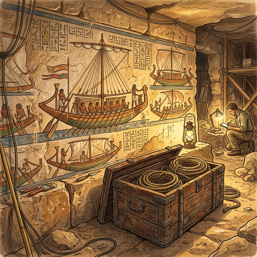 Intact 18th-Dynasty 'Overseer of the Royal Papyrus-Boat Rigging' Tomb Uncovered in Saqqara with Rare Painted Rope-Fiber Samples