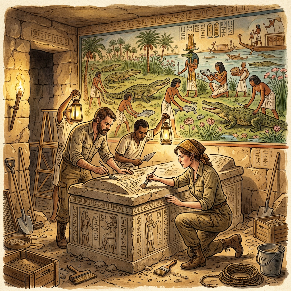 Intact 19th-Dynasty 'Overseer of the Sacred Nile Crocodiles' Tomb Unveiled in Saqqara with Rare Mummification Papyri