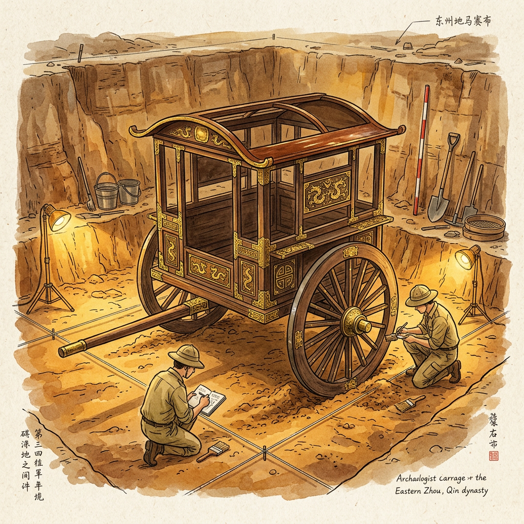 Rare 8th-Century 'Tang Dynasty Imperial Diplomatic Carriage' with Intact Gilded Fittings Uncovered Near Luoyang