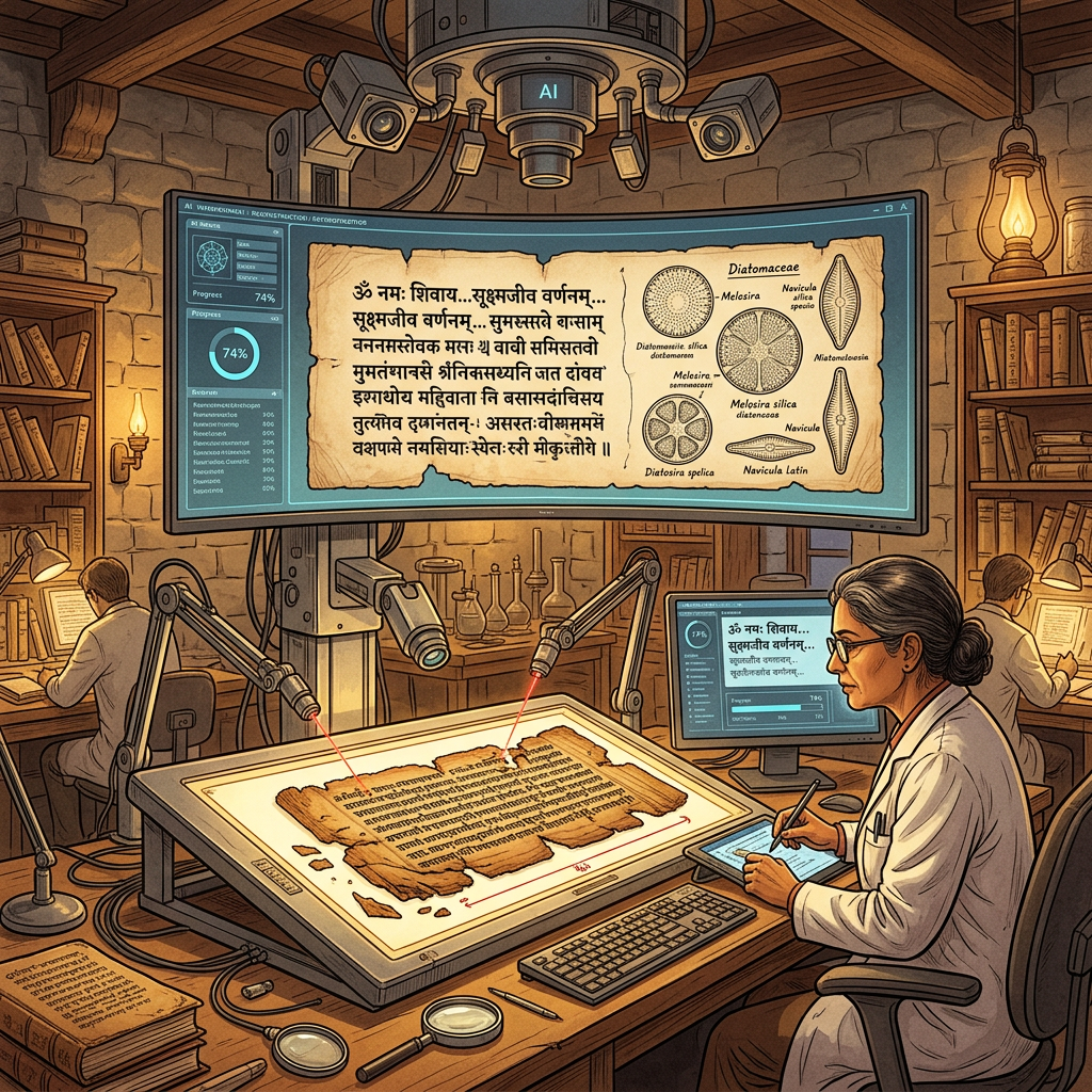 AI-Driven Decipherment of 9th-Century 'Sharada' Script Fragments Unveils Lost Sanskrit Treatises on the Systematic Classification of Riparian Diatoms