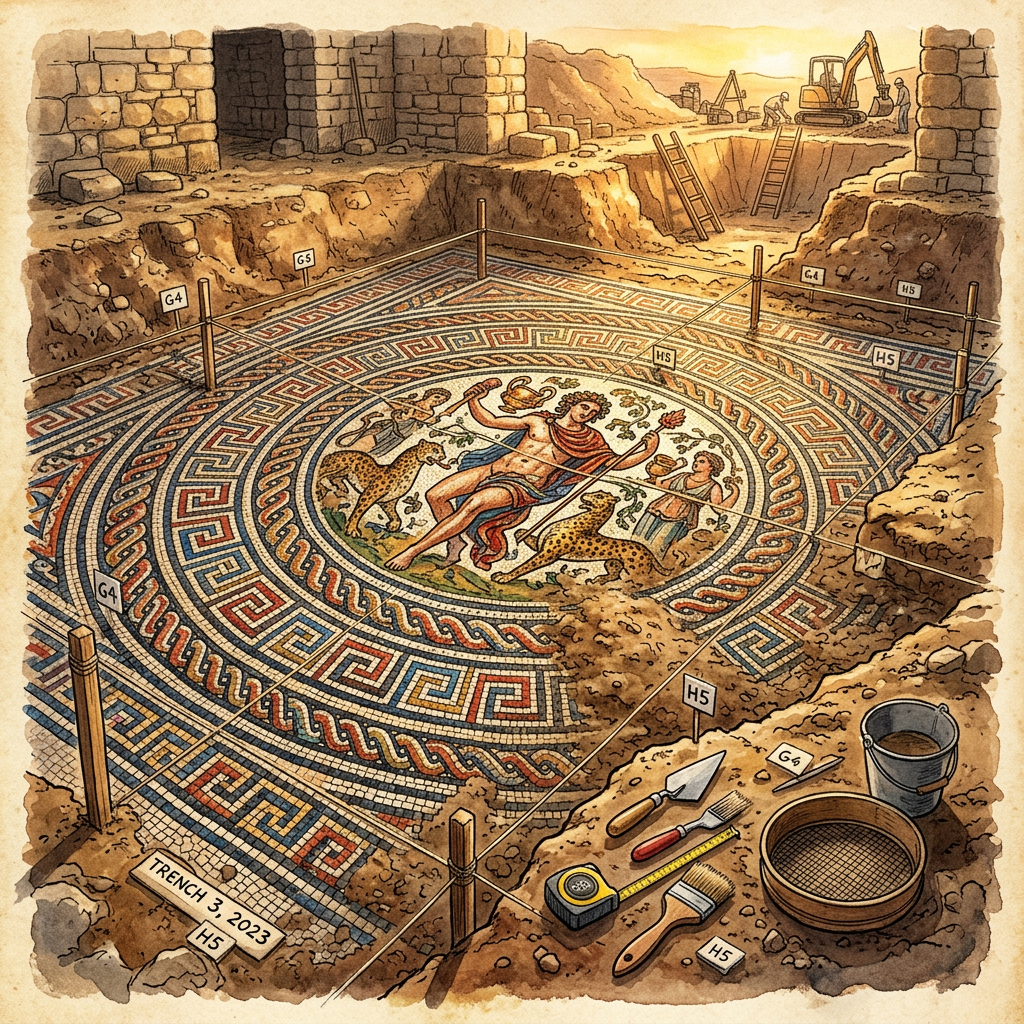 Archaeologists Uncover 3rd-Century BCE Temple of Apollo with Intact Mosaic Floors in Ancient Kourion, Cyprus