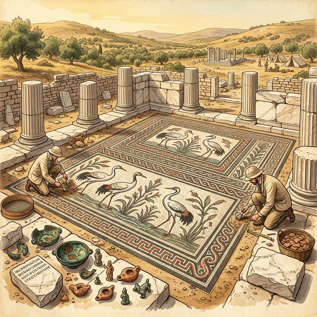 Archaeologists Uncover 2,400-Year-Old 'Temple of the Sacred Crane' with Unique Avian Mosaics in Ancient Sinope