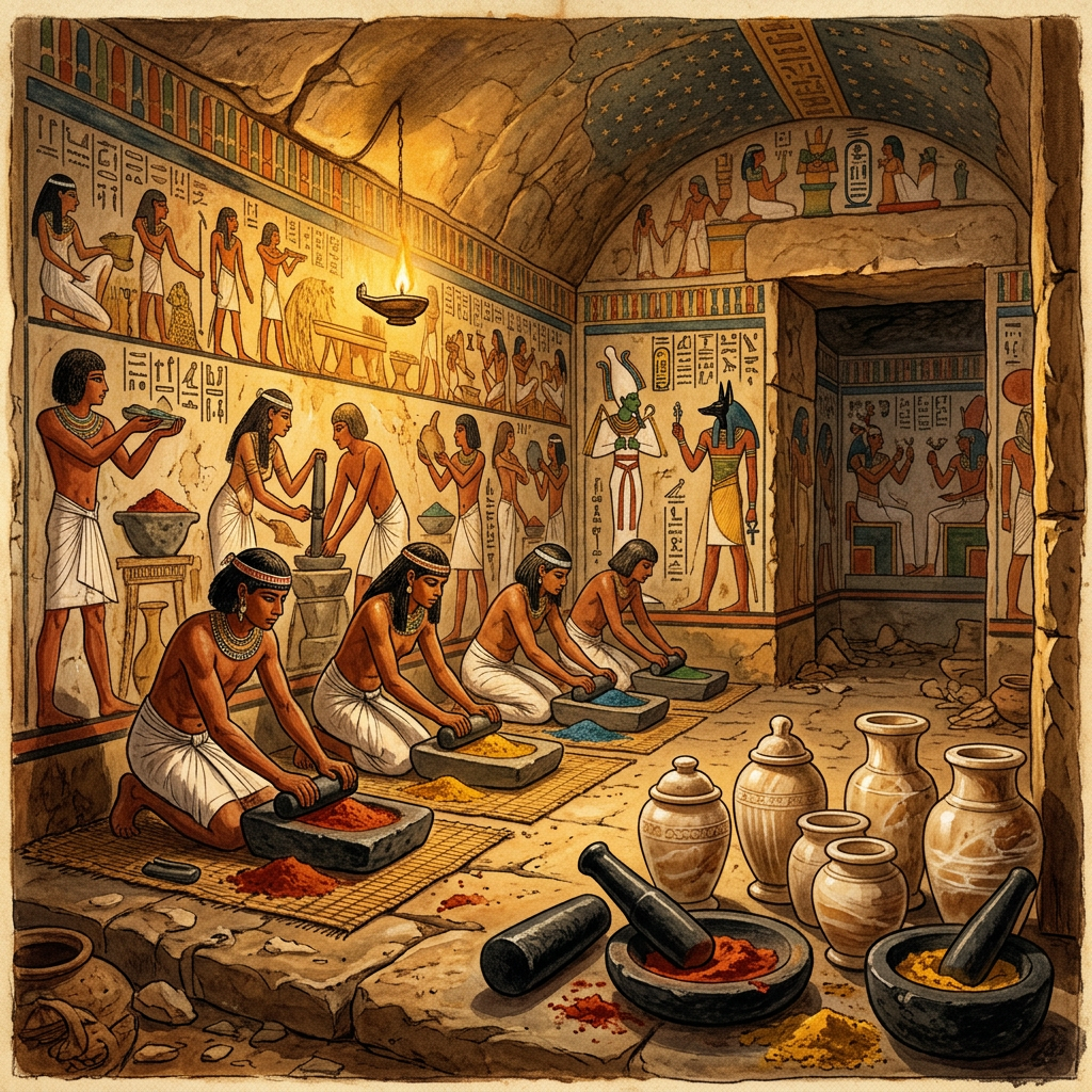 Pristine 26th-Dynasty 'Master of the Royal Kohl-Grinders' Tomb Uncovered in Memphis with Rare Antimony-Ore Samples