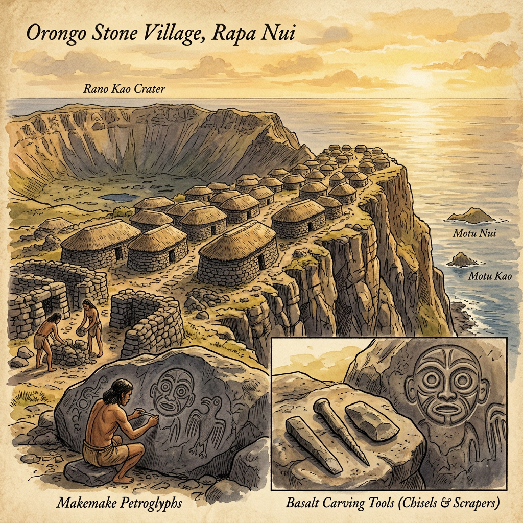 Excavation of "Soot-Stained" Basalt Tools at Orongo, Rapa Nui, Reveals Origins of the Mythic "Birdman" Spring Festival