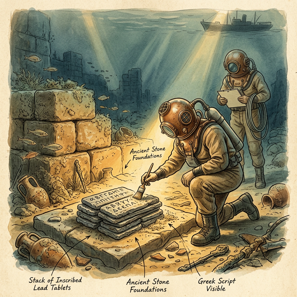 Diver-Archaeologists in the Aegean Locate a Submerged 4th-Century BCE 'Shipbuilder's Manifest' on Lead Tablets Near Chios