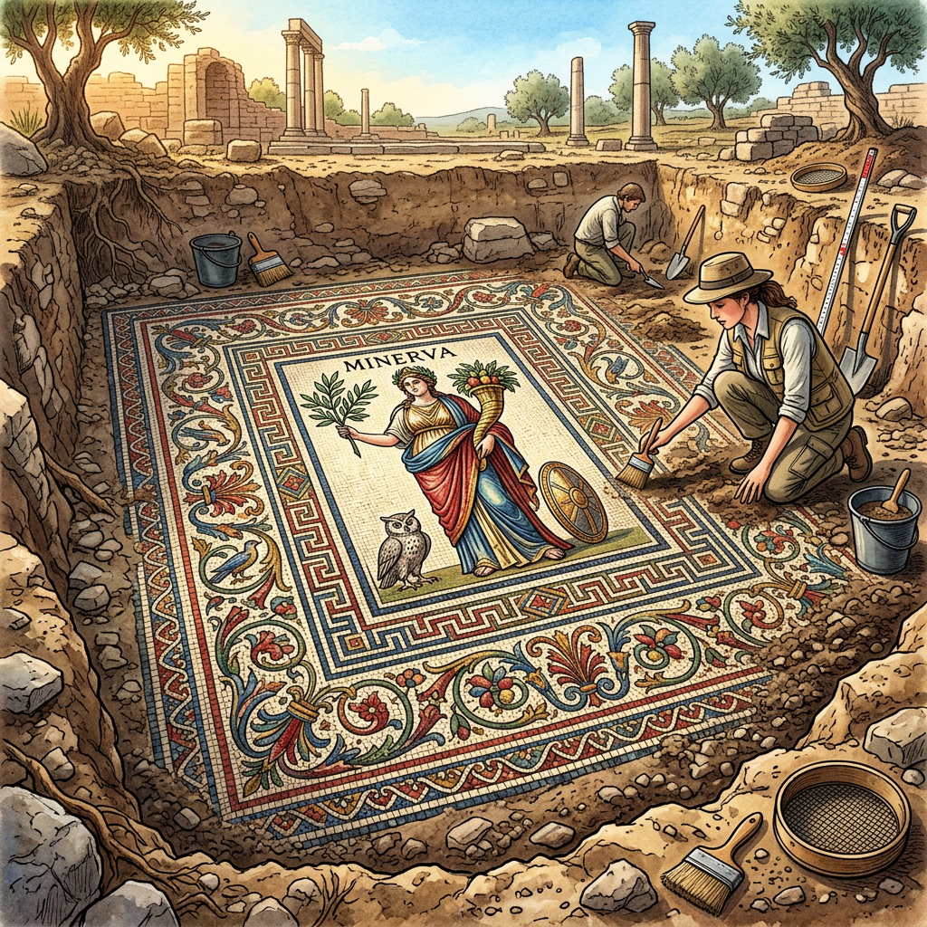 Archaeologists Uncover 2nd-Century Roman Temple Dedicated to the Goddess 'Pax' featuring Intact 'Mosaic-of-Peace' in Ancient Arles, France